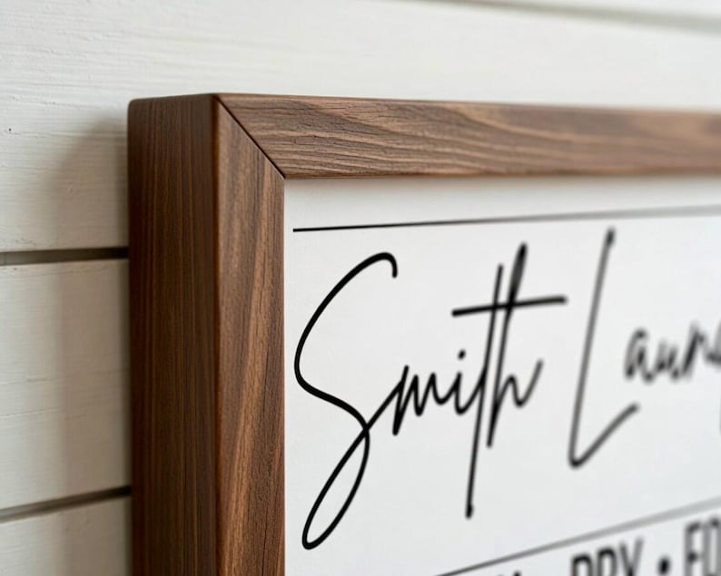 Personalized Laundry Room Sign, Farmhouse Laundry and Co, Wood Framed Sign, Laundry Room Decor, Custom Laundry Wood Sign, Mom Christmas Gift image 2