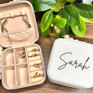 Joyero de viaje, regalos para damas de honor, regalos personalizados para mujeres, regalos de cumpleaños para ella, estuche de viaje para joyas, organizador de joyas de cuero