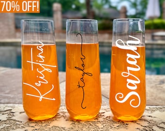 Champagne Flute, Stemless Plastic Champagne, Personalized Bridesmaid Gifts, Champagne Glass, Proposal Gift, Bridesmaid Gift