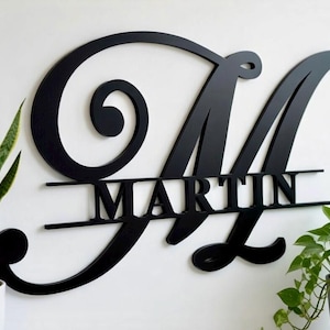 Personalized Metal Sign Custom Last Name Sign Family Name Sign Metal Wall Art Split Monogram Personalized Wedding Gift, Last Name Sign
