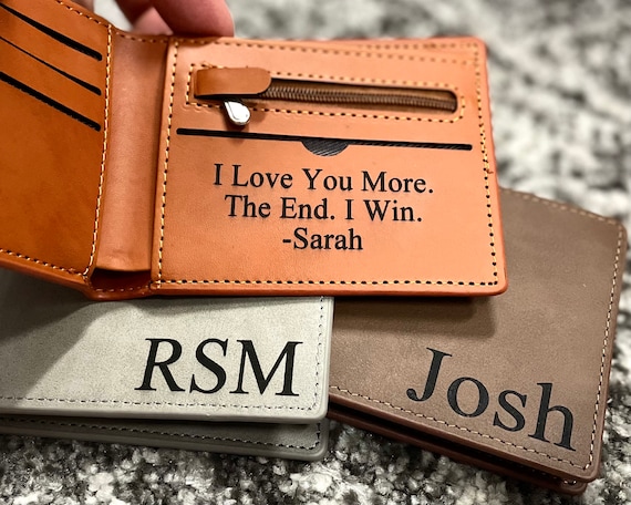  Personalized Engraved Monogrammed Mens Leather Wallet :  Clothing, Shoes & Jewelry