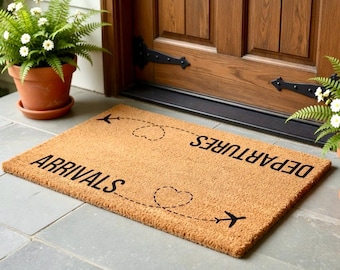 Funny Doormat, Airplane Mat, Housewarming Gift, Funny Welcome Mat, Wedding Gift, Flight Attendant Gifts, Arrivals & Departures Doormat