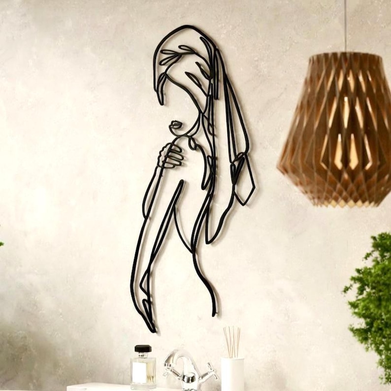 Women Metal Bathroom Wall Decor, Minimalist Female Body Wire Art, Minimalist Line Art, Modern Home Decor, Metal Wall Art, Housewarming Gift image 1
