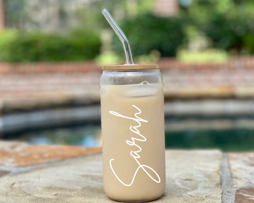 Personalized Iced Coffee Cup Glass Can Soda Cup With Lid and Straw ...