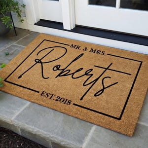 Mr. and Mrs. Doormat, Personalized Wedding Gift, Last Name Doormat, Established Doormat, Family Name Door Mat, Personalized Gift for Couple