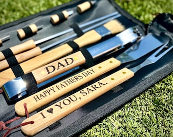 Fathers Day Gift, BBQ Set, Personalized Barbecue Set, Birthday Gift for Dad, Step Dad Fathers Day Gift, Groomsman Gift, BBQ Grill Tools