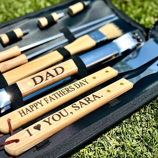 Fathers Day Gift, BBQ Set, Personalized Barbecue Set, Birthday Gift for Dad, Step Dad Fathers Day Gift, Groomsman Gift, BBQ Grill Tools