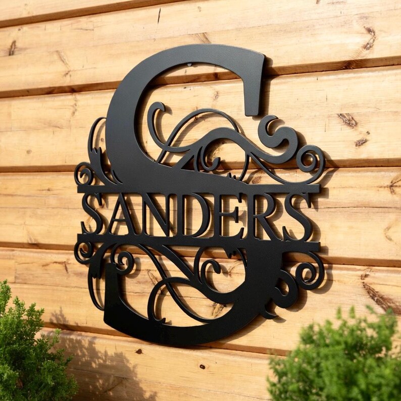 Custom Metal Name Sign, Split Letter Name Sign, Personalized Last Name Sign, Door Hanger, Outdoor Metal Sign, Wedding Gift, Monogram image 2