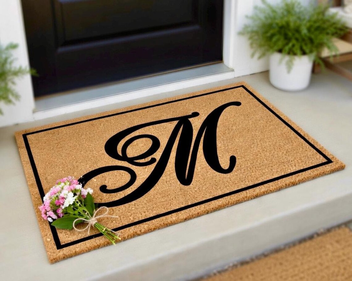 Single Initial Monogram Doormat, Personalized Wedding Housewarming Gift ...