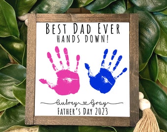 PERSONALIZED Fathers Day Gift, Best Dad Ever Hands Down Sign, Personalized Gift for Dad from Kids, DIY Hands Down Sign, DIY Fathers Day Gift