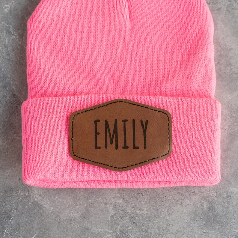 Signature Cursive Custom Infant Toddler Kids Youth Child Baby Newborn Beanie, Slouchy, Personalized Name, Leather Patch, Beanie with Patch image 9