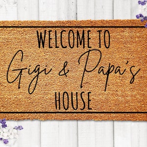 Welcome to Gigi and Papa&#39;s House Doormat, Custom Grandparents Doormat,Personalized Doormat,Grandparents Gift,Personalized Gifts Grandparents