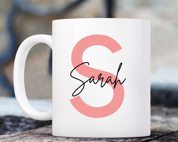 Personalised Ceramic Coffee Mug – Pink LOVE HEART, Name Custom, Girlfriend Friend Sister Mum Gift, UK Made