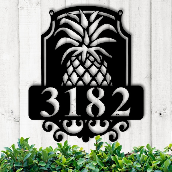 Pineapple Address Sign, Custom Metal Address Sign, Beach House Number Sign, Metal Address Plaque, Pineapple Sign Decor, Tropical Decor Sign