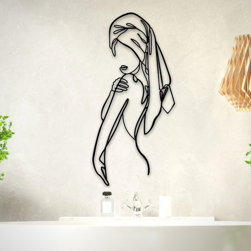 Women Metal Bathroom Wall Decor Minimalist Female Body Wire Etsy