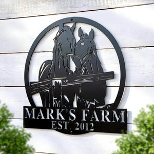 Custom Metal Farm Sign, Farmhouse Decor, Horse Farm Sign, Horse Ranch Sign, Horses on a Fence, Barn Metal Sign,Farm Metal Sign for Farmhouse