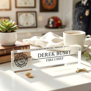 Fireman Gift, Fire Fighter Gifts, Fire Chief Gift, Fireman Decor, Fire Academy Graduation Gift, Firefighter Gift, Fireman Desk Name Plate image 1