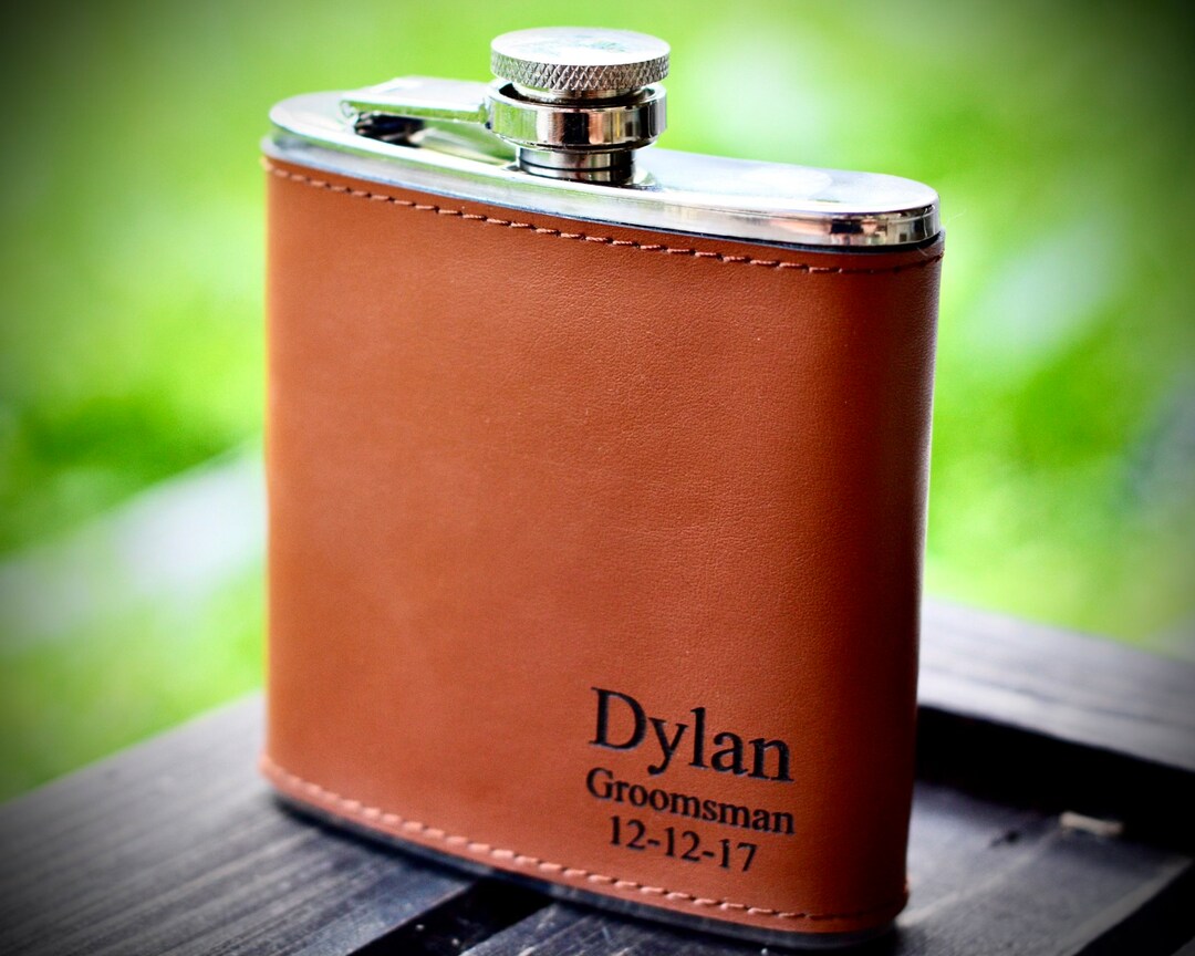 Engraved Flask for Groomsmen Personalized Leather Flask Etsy
