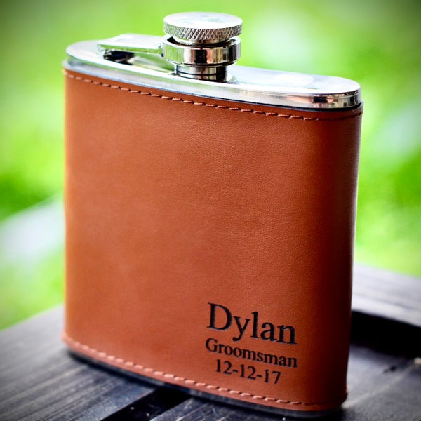 Engraved Flask for Groomsmen, Personalized Leather Flask, Groomsmen Flask, Groomsmen Gifts Leather Flask for Groomsman Gift for Groomsmen