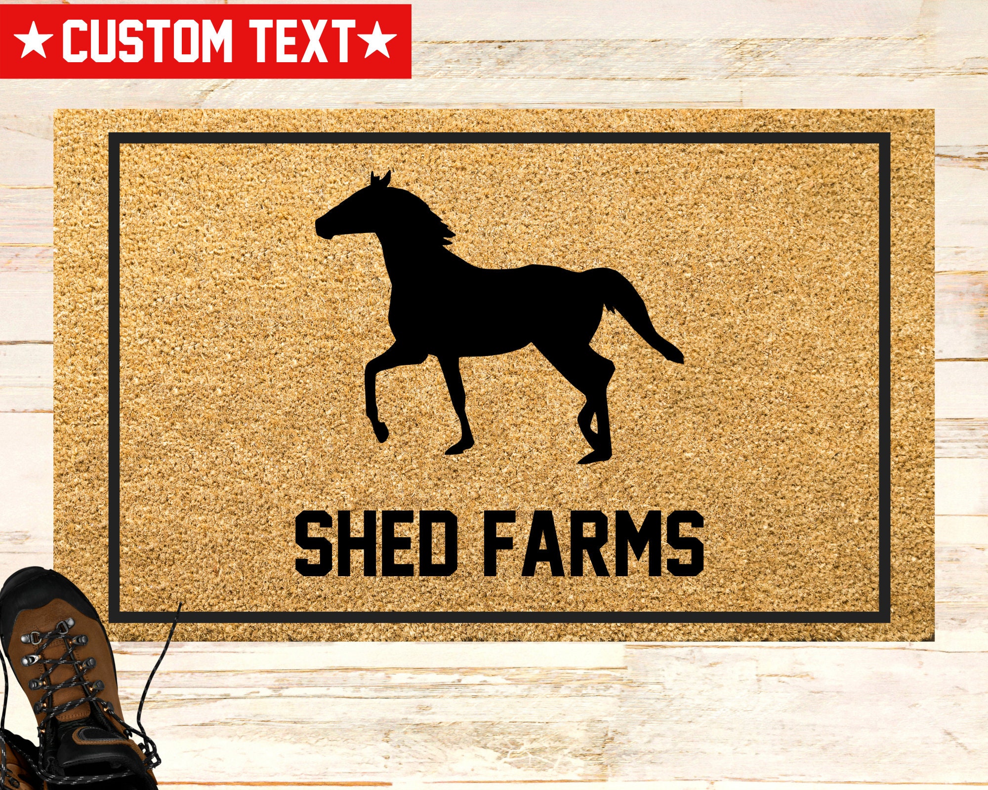 100% Coir Outdoor Welcome Mat - Horses at Fence: Chicks Discount Saddlery