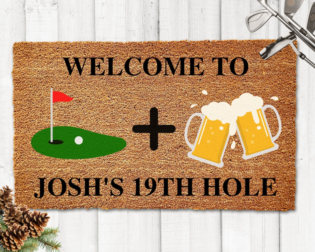 19th Hole Doormat, Golf Gifts for Men, Personalized Golf Doormat