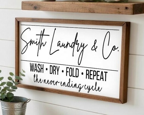 Personalized Laundry Room Sign, Farmhouse Laundry and Co, Wood Framed Sign, Laundry Room Decor, Custom Laundry Wood Sign, Mom Christmas Gift