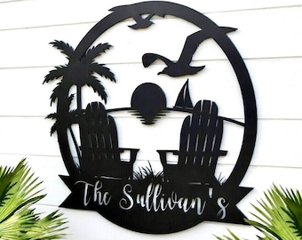 Custom Beach Decor, Nautical Decor, Lake House Decor, Summer Beach House Sign, Metal Coastal Decor, Outdoor Sign Sunset Beach Metal Sign