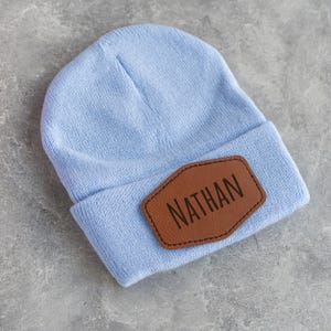 Signature Cursive Custom Infant Toddler Kids Youth Child Baby Newborn Beanie, Slouchy, Personalized Name, Leather Patch, Beanie with Patch image 7