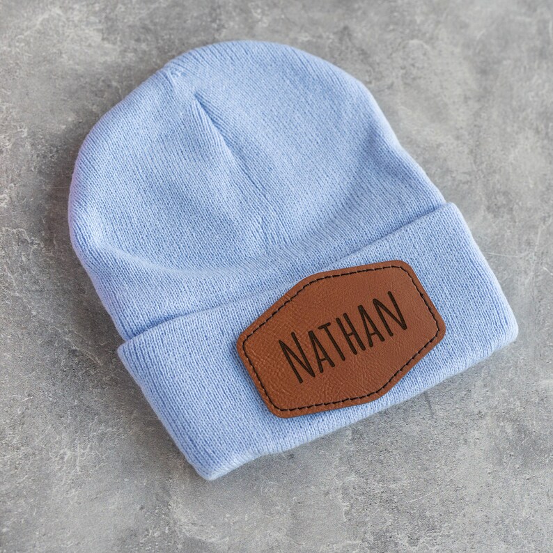 Signature Cursive Custom Infant Toddler Kids Youth Child Baby Newborn Beanie, Slouchy, Personalized Name, Leather Patch, Beanie with Patch image 7