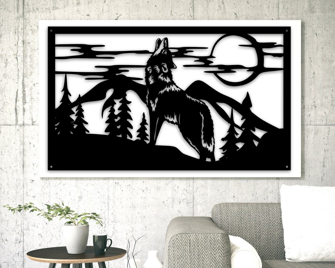 Metal Wall Art, Metal Wolf Decor, Mountain Wall Art, Lone Wolf, Home ...