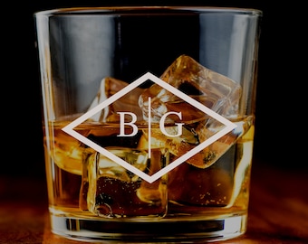 Personalized Engraved Etched Name & Initial Heavy Base 13.5 oz Double Rocks, Old-Fashioned Whiskey Glass, Custom Bourbon Glass, Whiskey Glas