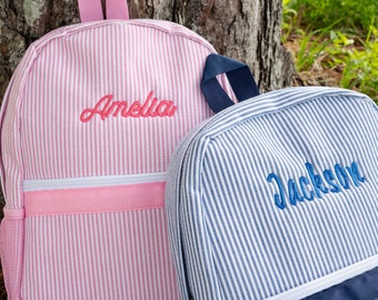 Personalized Toddler Backpack in Seersucker Colors, Flower Girl Gift, Ring Bearer Gift, Back to School, Monogrammed Baby Backpacks