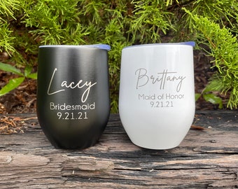 Custom Wine Tumbler, Personalized Wine Tumbler, Engraved Wine Tumbler, Monogram Wine, Bridesmaid Tumbler, Insulated Wine, Wine Cup with Lid