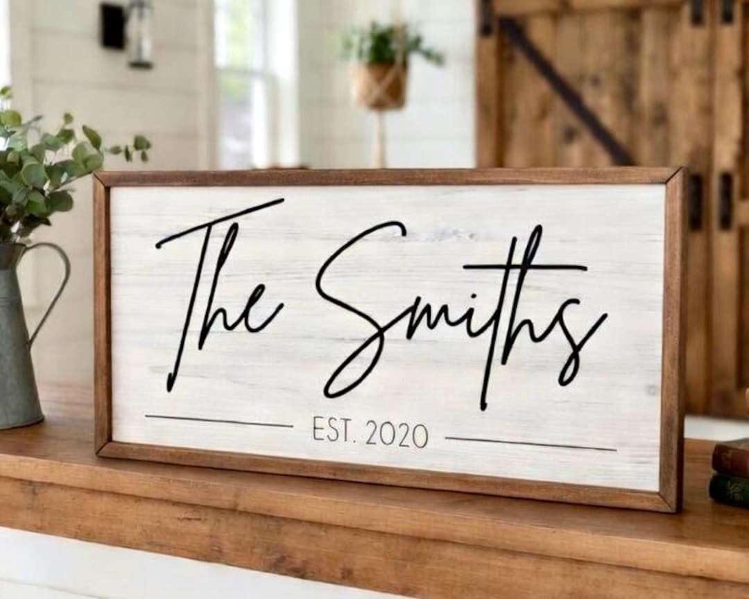 Personalized Last Name Wood Framed Sign, Family Name Wood Sign, Housewarming Gift, Farmhouse Decor, Living Room Decor, Wooden Wall Decor