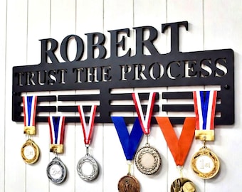 Personalized Sports Medal Display Hanger, Custom Name Medal Hanger, Custom Metal Name Sign for Medals, Medal Display, Custom Medal Display