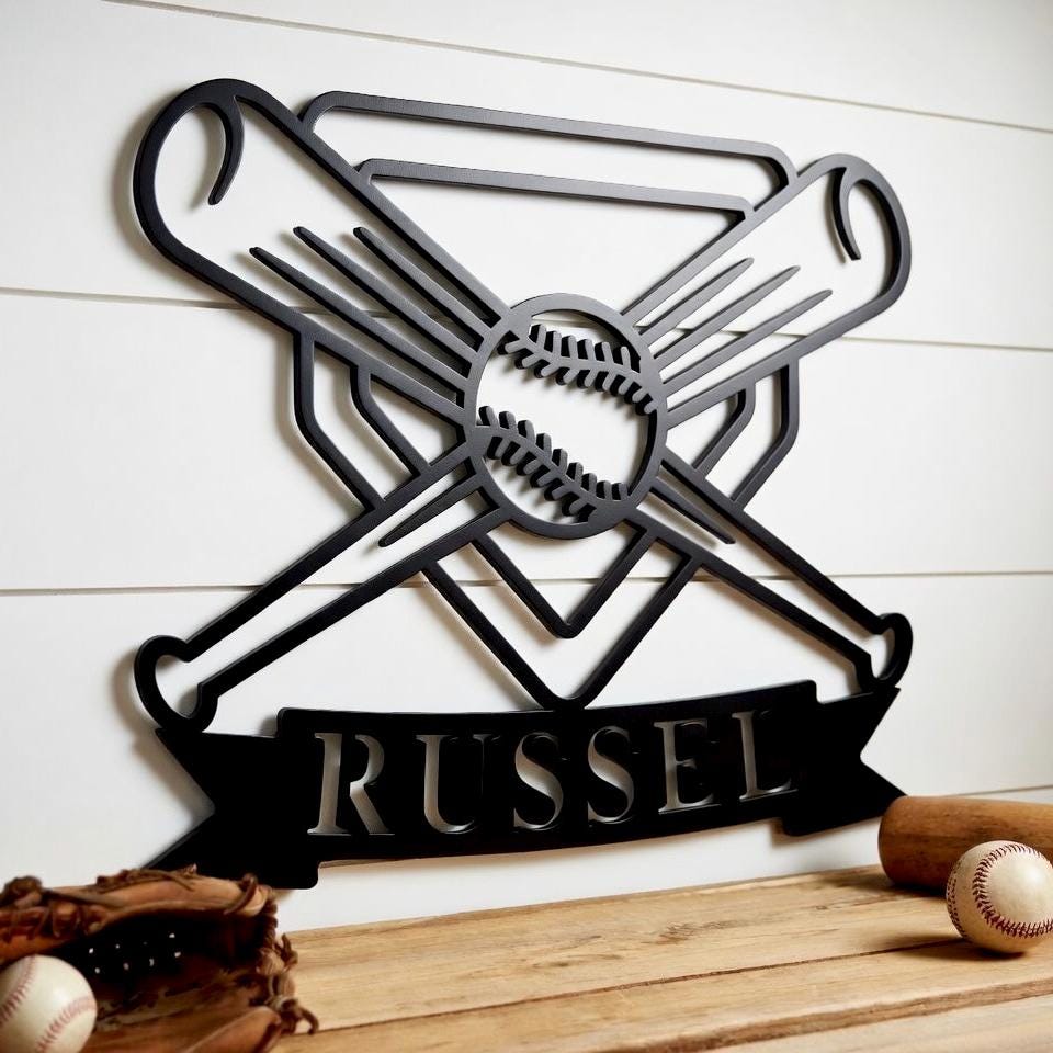 Simple Metal Baseball Sign Personalized Baseball Metal Sign, Baseball Bat Name Sign, Custom ...