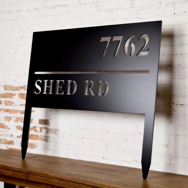 Plaque d'adresse personnalisée en métal, plaque d'adresse, plaque de jardin, décoration de porche, plaque d'adresse avec piquets, plaque d'adresse montée sur la pelouse, plaque de pelouse