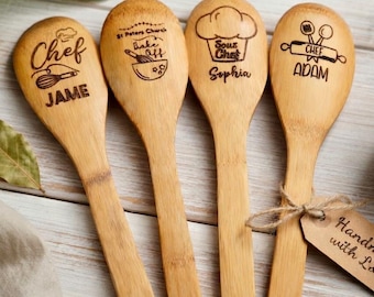 Chef Design - Personalized Wooden Spoon, Head Chef, Sous Chef, Cooking, Award,Gift / Present Wood, Stirring Spoon, Customized Kitchen Decor