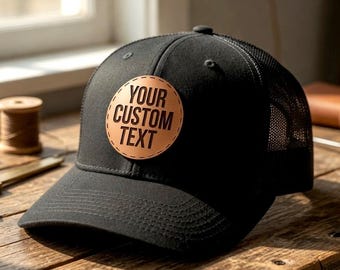 Custom Leather Patch Trucker Hat, Custom Hats for Men, Personalized Gifts for Him, Custom Trucker Hats with Patch, Personalized Hat for Boys
