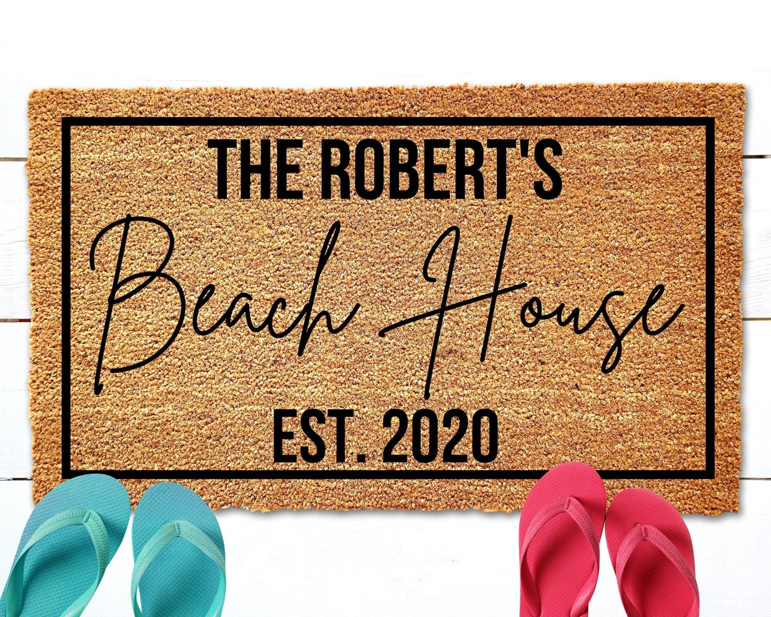 Custom Beach House Mat, Personalized Door Mat for Beach, Beach