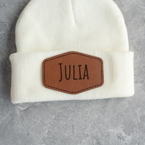 Signature Cursive Custom Infant Toddler Kids Youth Child Baby Newborn Beanie, Slouchy, Personalized Name, Leather Patch, Beanie with Patch image 10