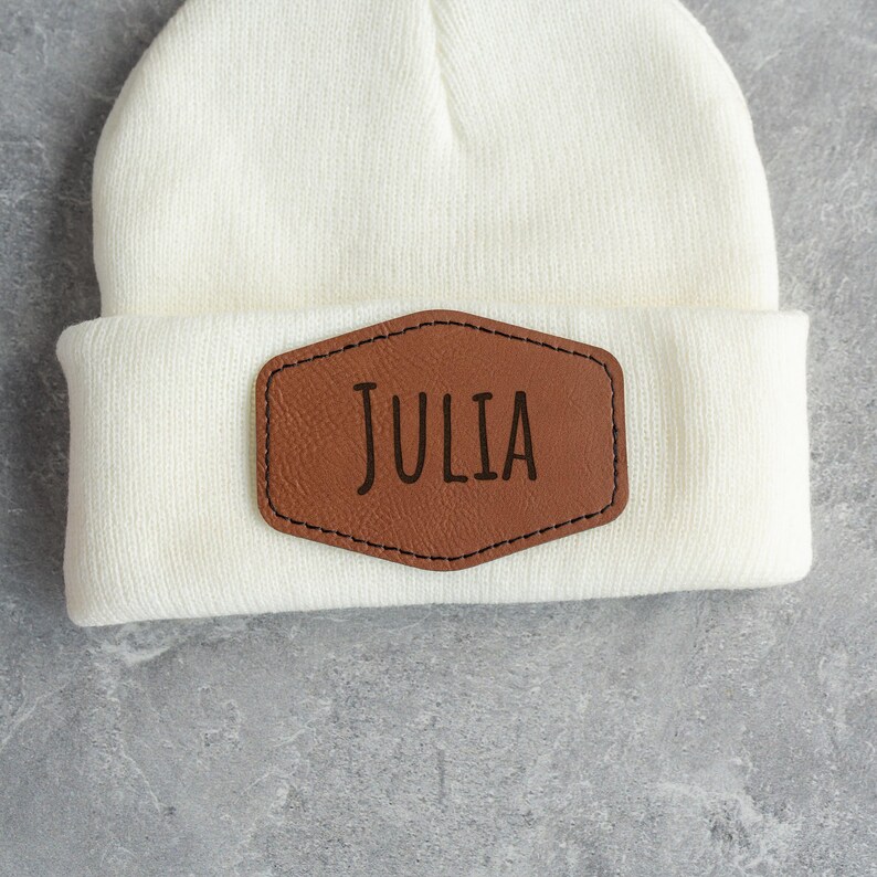 Signature Cursive Custom Infant Toddler Kids Youth Child Baby Newborn Beanie, Slouchy, Personalized Name, Leather Patch, Beanie with Patch image 10