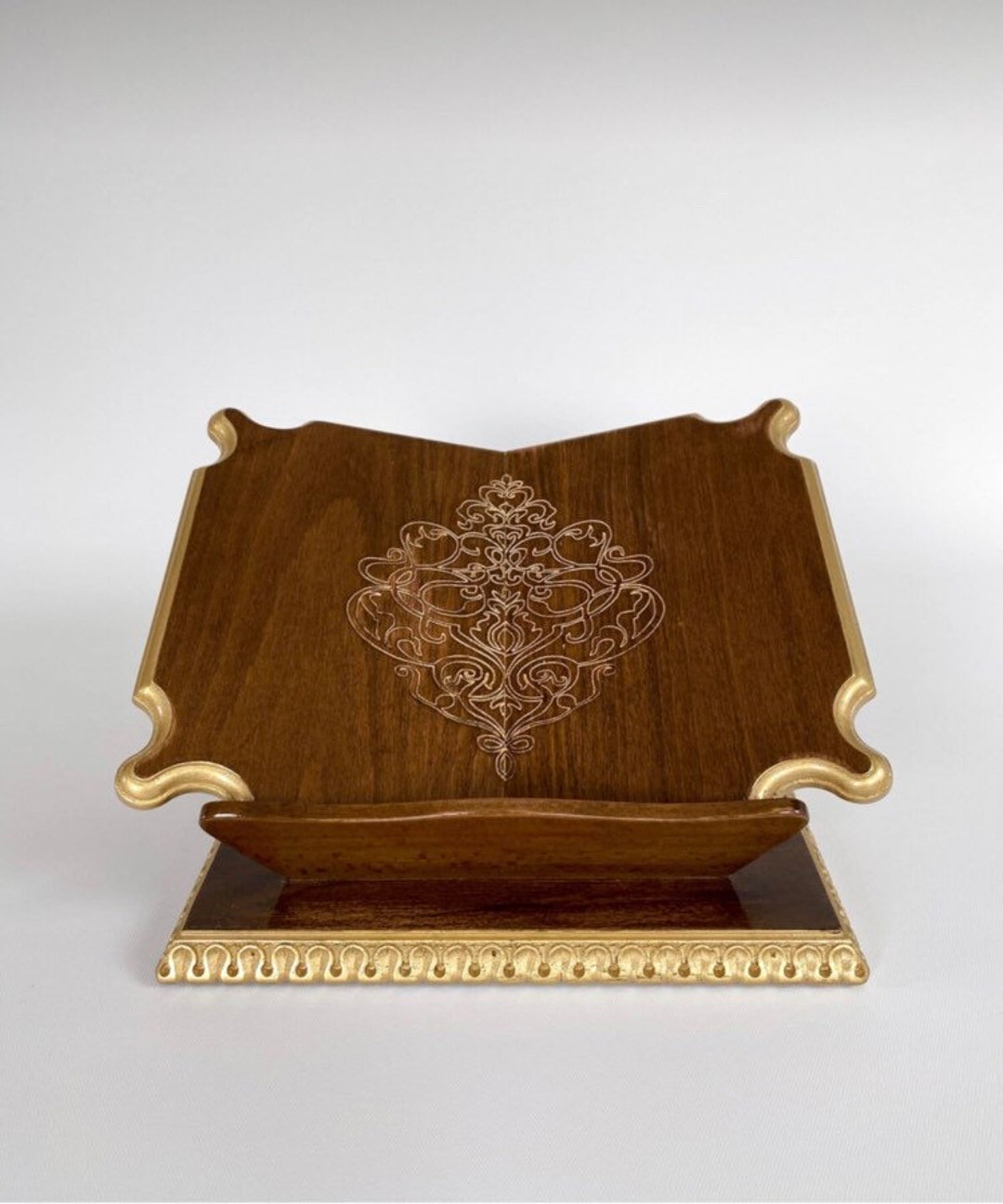 Carved Luxury Walnut Carved Book Stand, Handmade Book Holder Reading