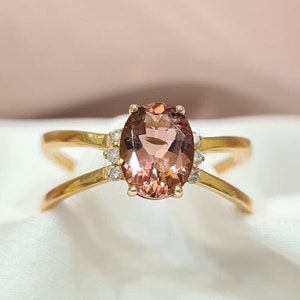 18K Handmade Rose Gold Ring With Oval Cut Morganite And Diamonds, Wedding Ring, Engagement, Christmas Present, Valentines Day, Birthday Gift