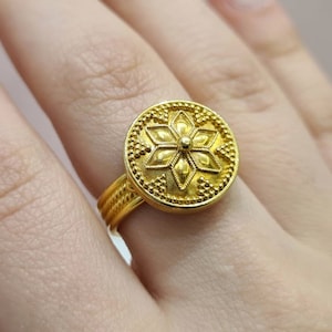 18K Handmade Yellow Gold Byzantine Flower Ring• Byzantine Jewelry • Greek Design Ring • Mid-Cenctury• Mothers Day Gift • Valentines Day Gift
