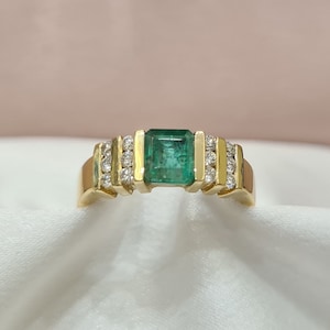 Einschluss Smaragd Ring mit Diamanten • 18K Gelbgold • Einschluss Smaragd • Luxus Ring Geschenk für Sie • Handgemachter Schmuck • Muttertags Geschenk