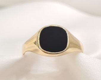 Gold Black Onyx Ring • 14K Handmade Yellow Gold • Pinky Finger Ring • Mens Signet Ring • Unisex Jewelry • Fathers Day Gift • Graduation Gift