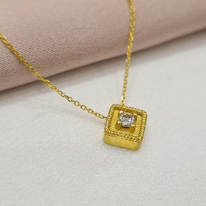 Byzantine Square Necklace• Diamond • 18K Solid Yellow Gold • Valentines Day Gift • Mothers Day Gift • Mid-Cenctury Pendant • IrmaJewelleryGR