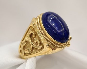 Lapis Lazuli Men&#39;s Ring • 18K Handmade Yellow Gold• Lapis Lazuli Ring• Mens Ring• Birthday Gift• Fathers Day Gift• Elegant • IrmaJewelleryGR