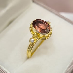 Byzantine Tourmaline Ring with Diamonds • 18K Yellow Gold • Wedding Anniversary Jewelry Gift • Mothers Day Gift • New Greek Jewelry Designs